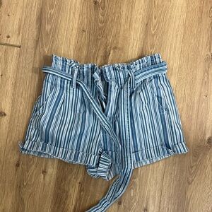 American Eagle Striped Blue Paperbag Waist Women’s Shorts - Size 2